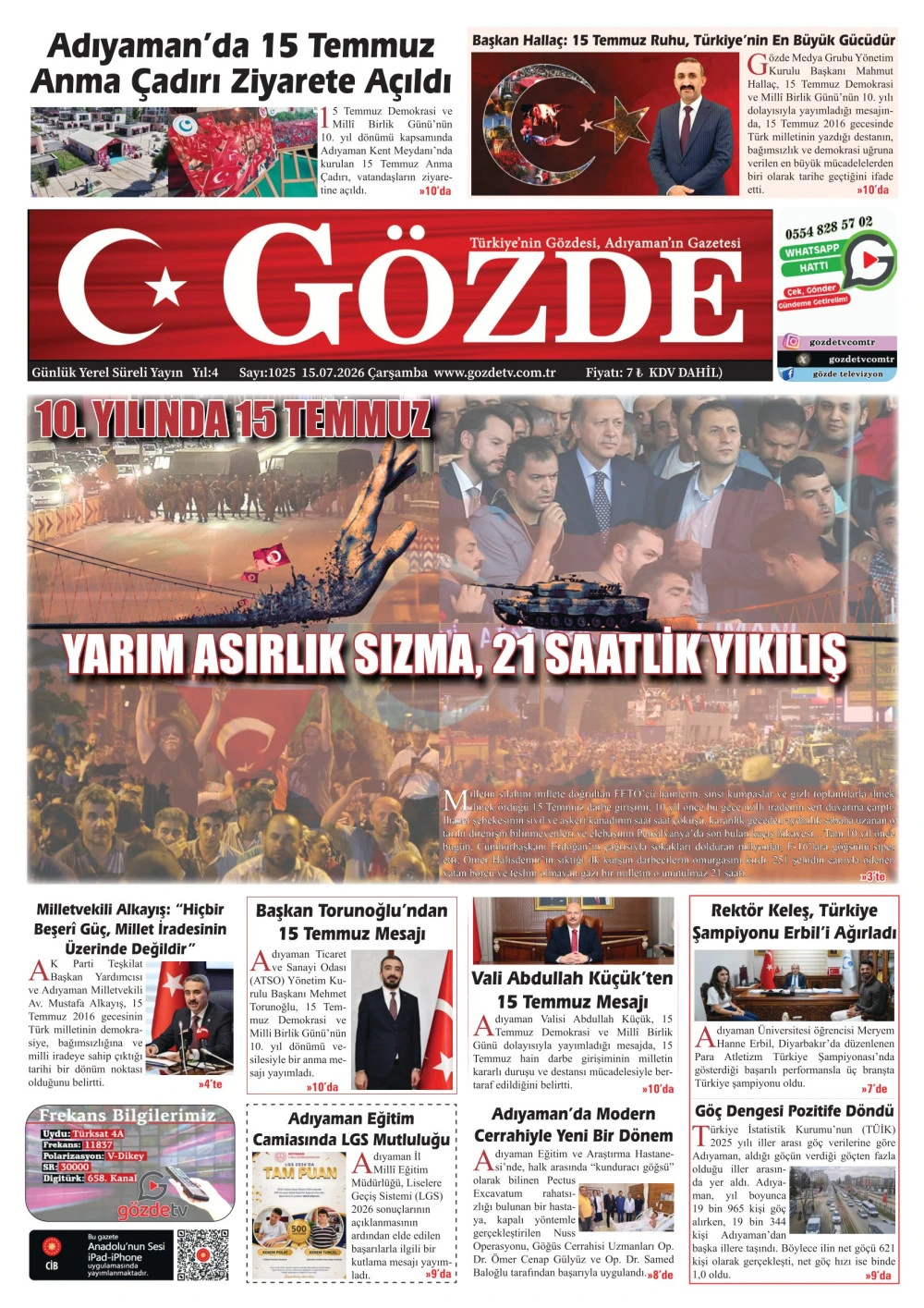 15 TEMMUZ 2026/1025 Sayı