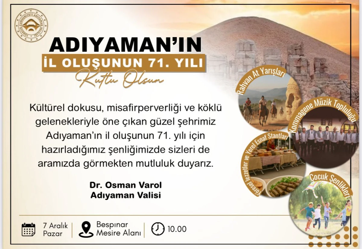 Adıyaman, 71. Yılını Coşkuyla Kutlayacak