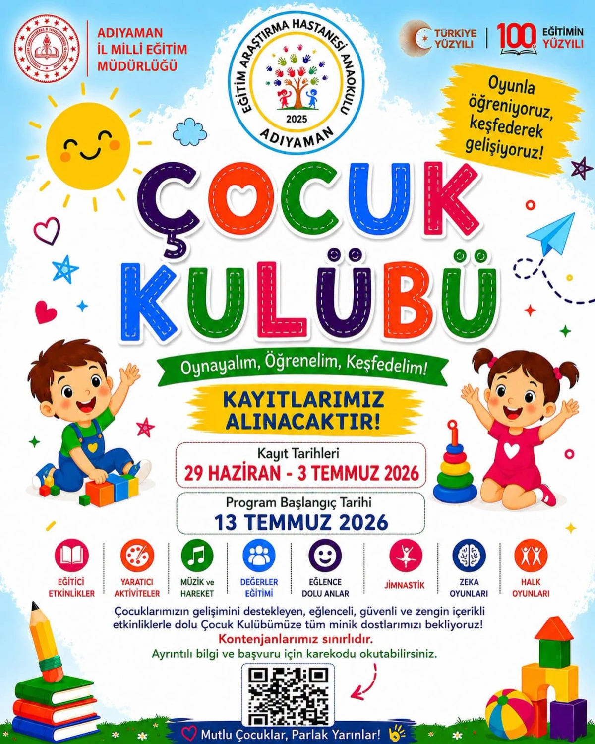 Adıyaman Eğitim ve Araştırma Hastanesi Anaokulu &Ccedil;ocuk Kul&uuml;b&uuml; Yaz Okulu İ&ccedil;in &Ouml;n Kayıtlar Başladı