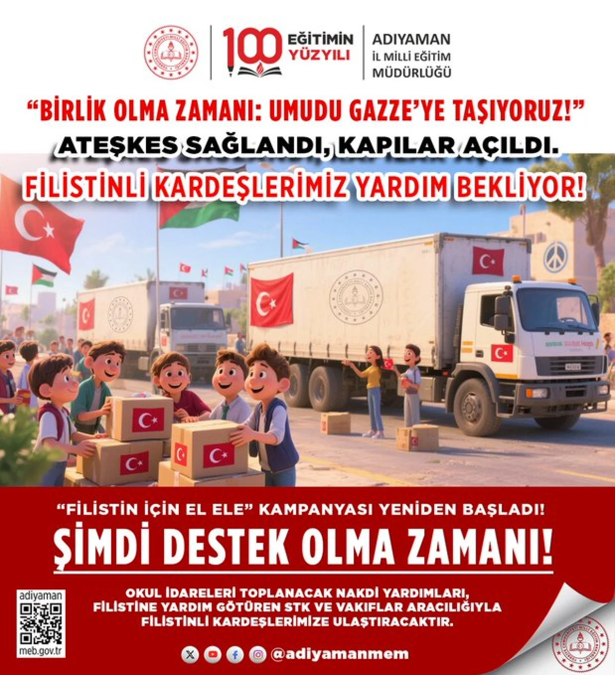 Adıyaman’dan Gazze’ye Umut Köprüsü: “Birlik Zamanı” Kampanyası Sürüyor