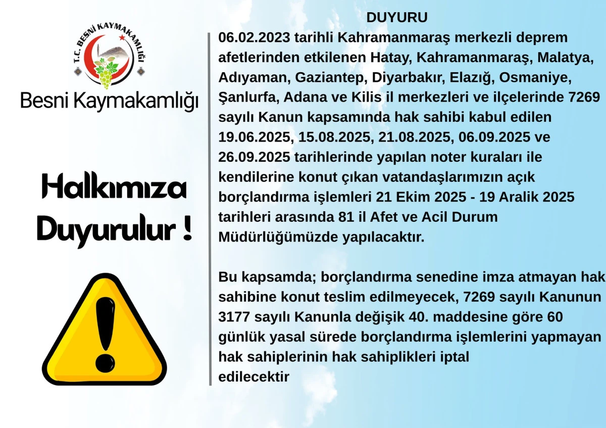 Borçlandırma İşlemleri İçin Son Tarih 19 Aralık 2025