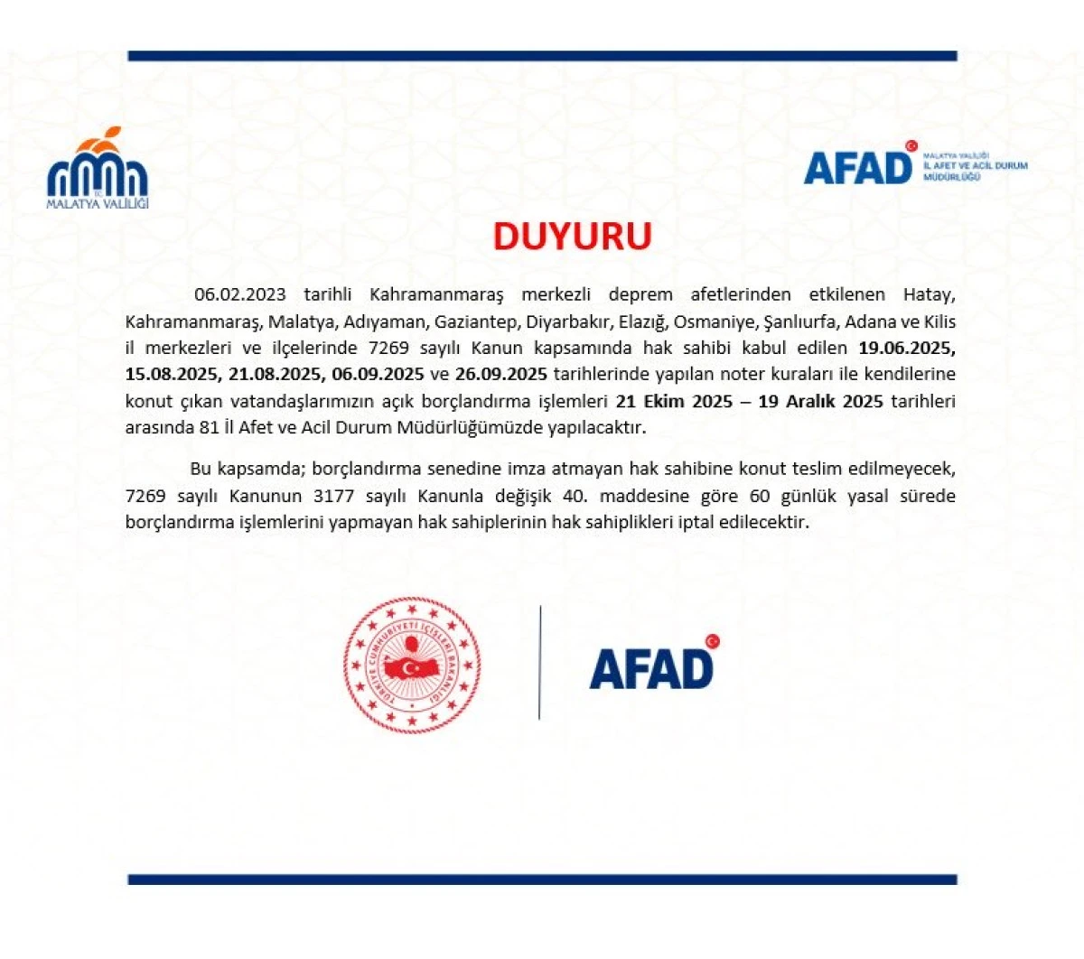 Depremzede Vatandaşlar Dikkat! Borçlandırma İşlemleri 21 Ekim'de Başlıyor