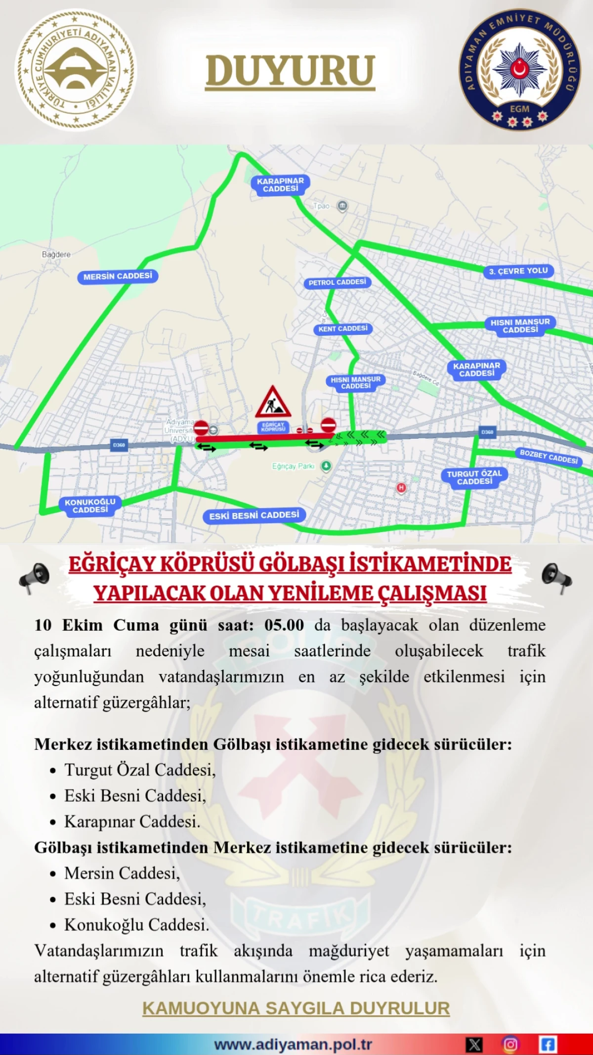 Emniyetten Trafikte Alternatif Güzergâh Uyarısı