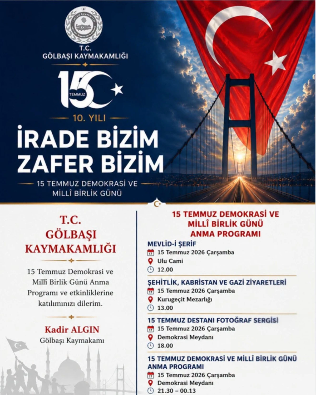 G&ouml;lbaşı&rsquo;nda 15 Temmuz&rsquo;un 10. Yılına &Ouml;zel Anma Programı