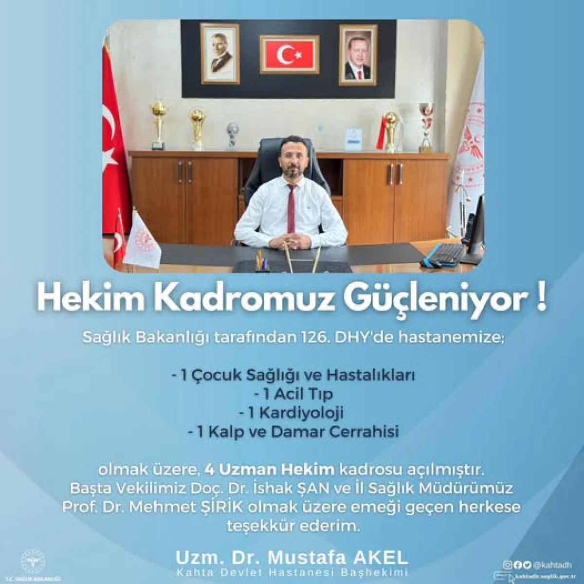 Kahta Devlet Hastanesi'ne 4 Yeni Uzman Hekim Ataması 