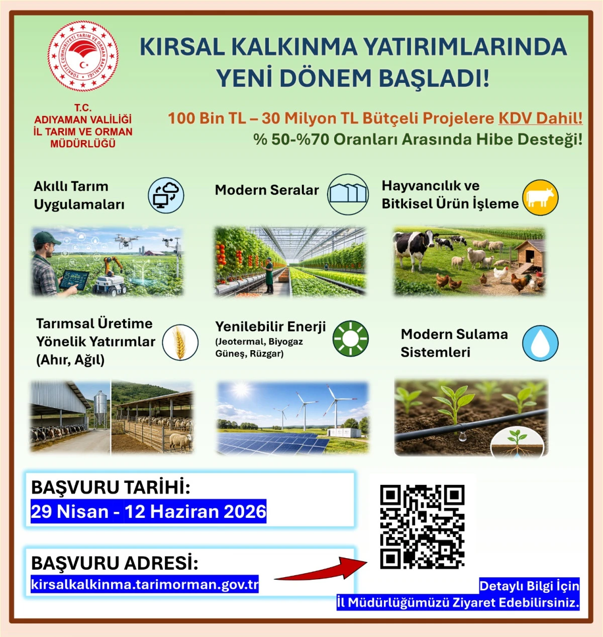 Kırsal Kalkınma Yatırımlarına 30 Milyon TL&rsquo;ye Kadar Hibe Desteği