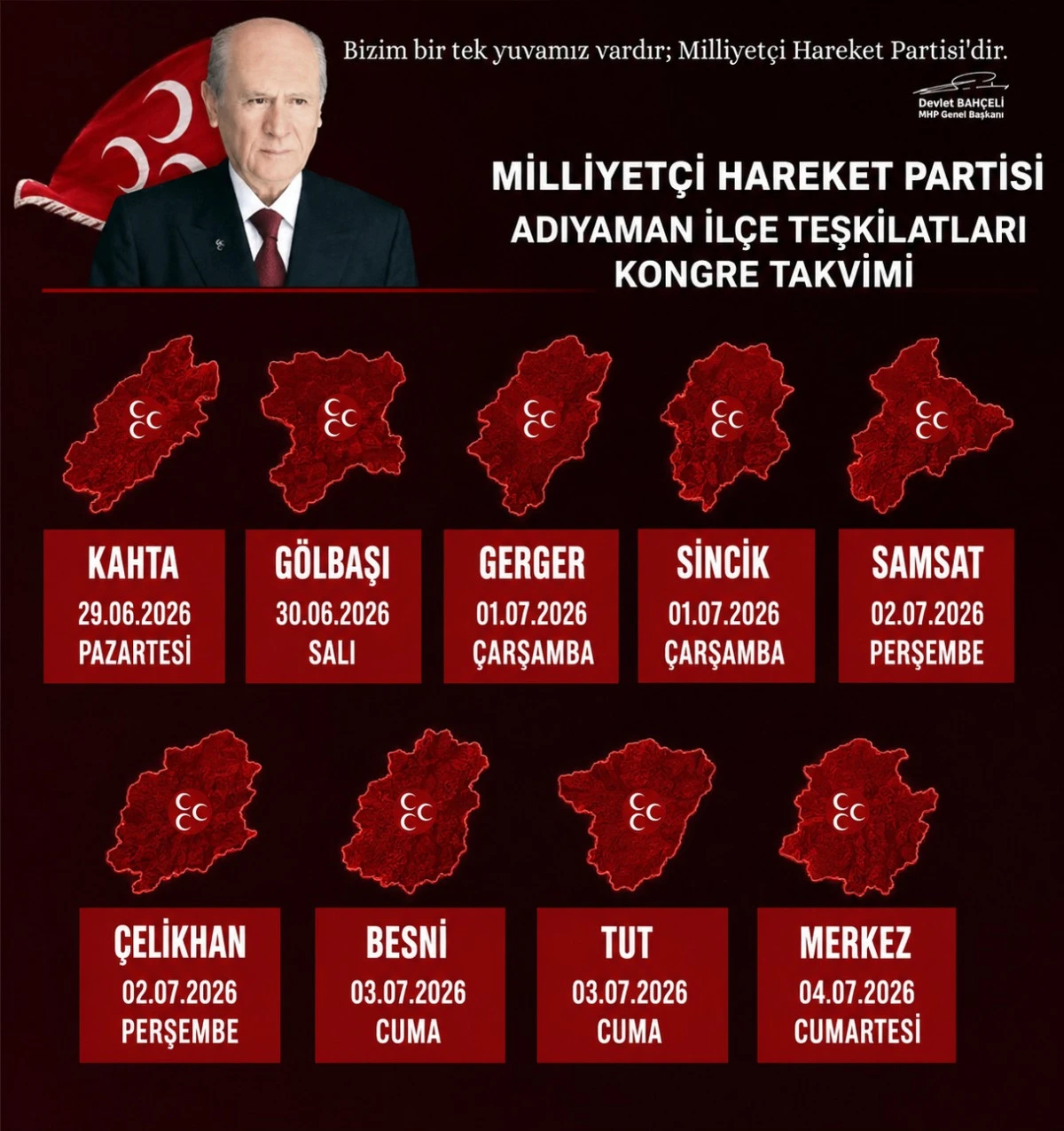 MHP Adıyaman&rsquo;da İl&ccedil;e Kongre Takvimi A&ccedil;ıklandı