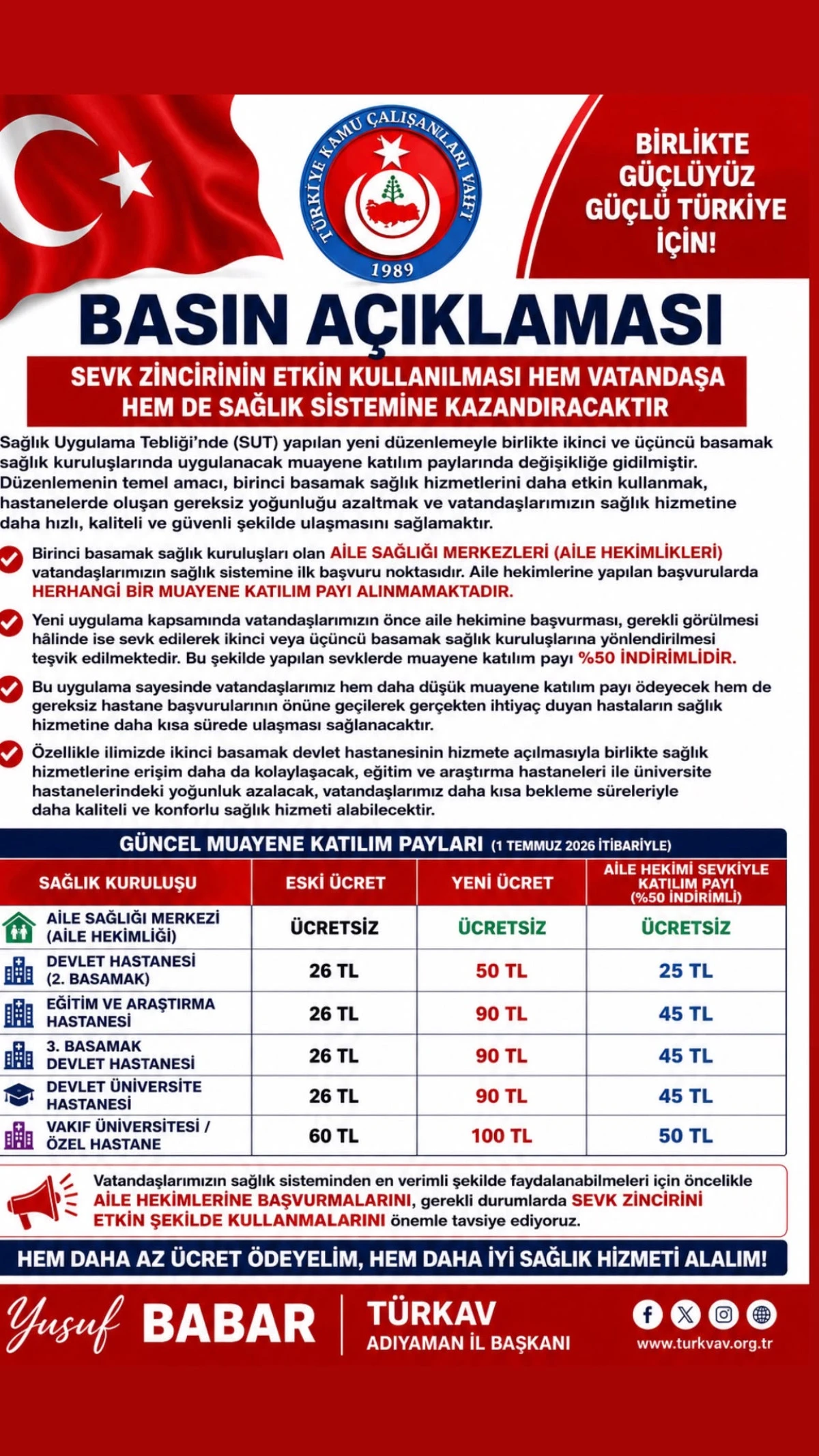 T&uuml;rkav Adıyaman Başkanı Yusuf Babar&rsquo;dan Sağlıkta Yeni D&ouml;nem A&ccedil;ıklaması: "Sevk Zinciri Hem Vatandaşa Hem Sisteme Kazandıracak